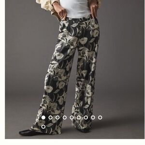 MAEVE BY ANTHROPOLOGIE Soft Wide-leg Linen Pants Floral Black White Women's 8